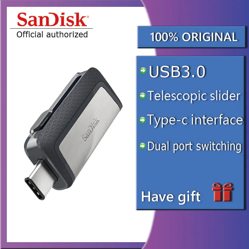 Sandisk 128 ГБ SDDDC2 высокоскоростной USB флеш-накопитель type-C USB3.1 с двумя разъемами OTG 64 ГБ флеш-накопители 16 Гб 130 м/с флешки 32 Гб USB флешки