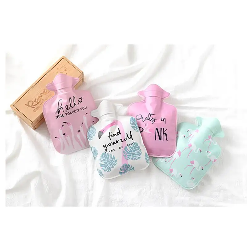 Mini botella de agua caliente con estampado de dibujos animados, bolsa calefactora a prueba de explosiones para manos y pies, calentador de vientre # Q, nueva