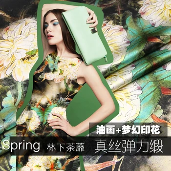 

PRINTED SILK STRETCH SATIN 118cm width 19momme Pure Silk Fabric DIY Patch Work Sewing Material