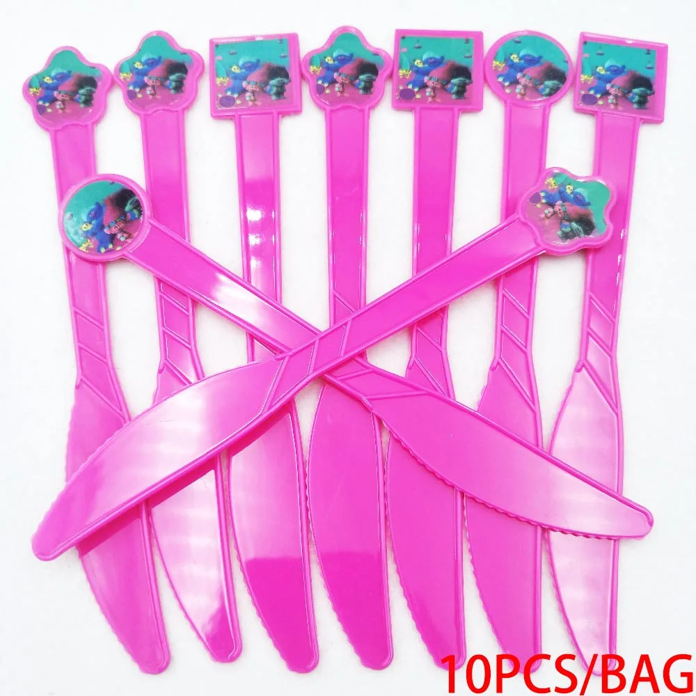 knife 10pcs 10 шт./пакет с героями мультфильма «тролли» вечерние поставки Бумага тарелка для торта посуда для детей, хороший подарок на день рождения украшения тарелки с троллями - Цвет: knife 10pcs