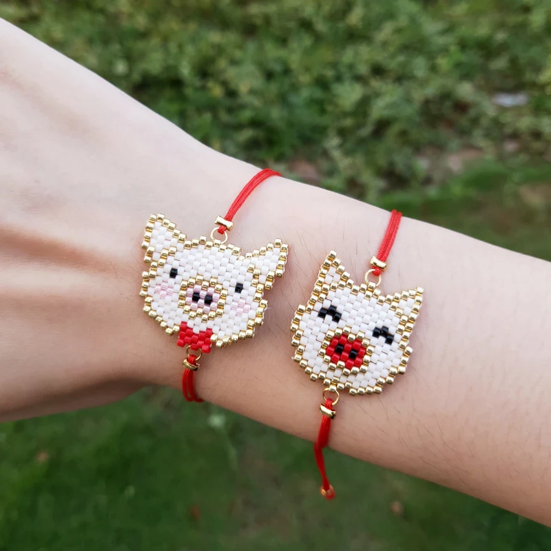 

FAIRYWOO Miyuki Bead Bracelet Women Cute Pig Pendant Jewelry Handmade Charm Bracelets Red Rope Drawstring Bracelet Bangles Sweet Animals Jewelry For Kid Gifts