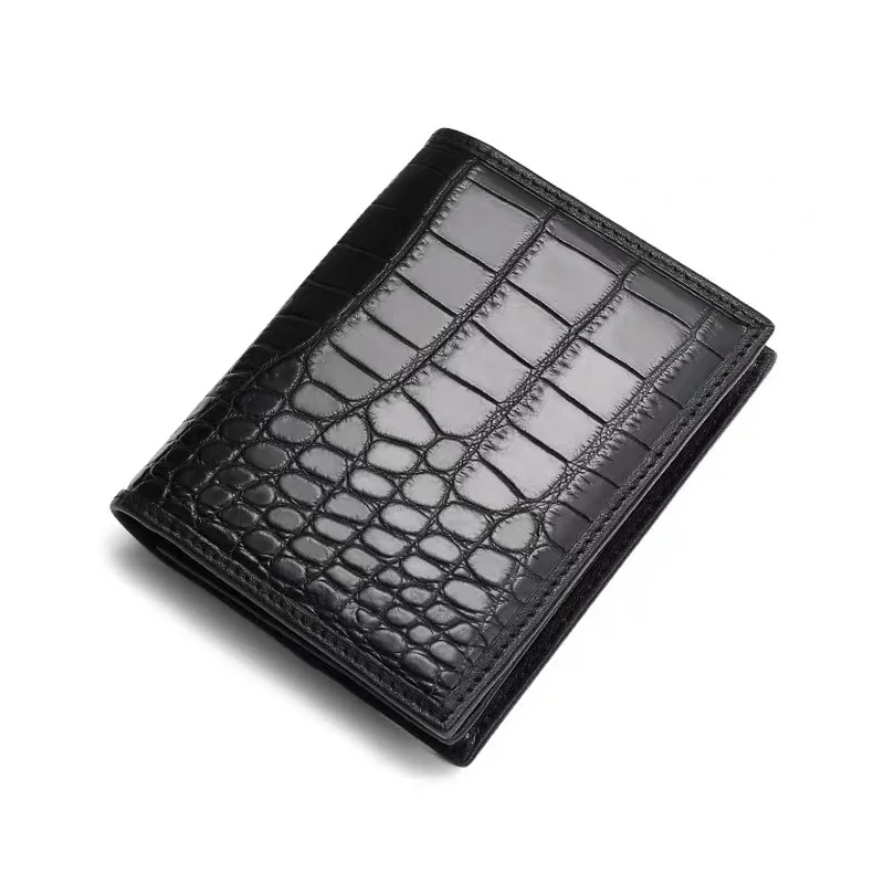 

Authentic Real True Crocodile Leather Men Short Bifold Wallet Photo Holder Genuine Alligator Skin Male Small Classic Card Purse