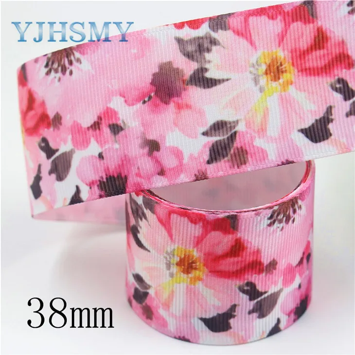 I-19906-2099, 38 мм 5 ярдов мультфильм цветок напечатанный grosgrain ленты, DIY аксессуары для волос для свадьбы упаковочный материал для подарков - Цвет: I-19906-2103