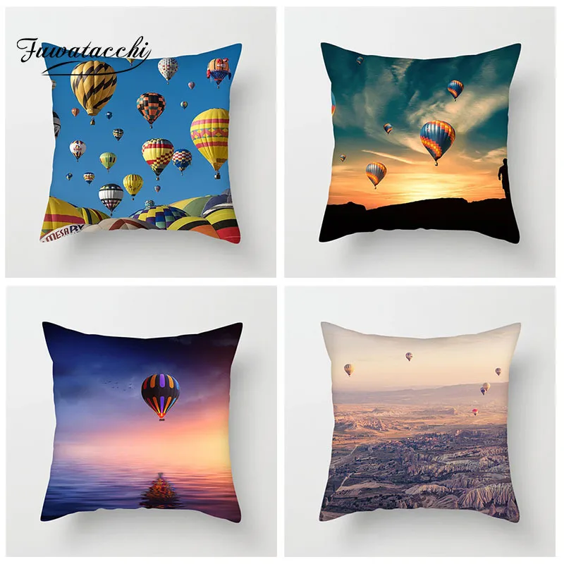 

Fuwatacchi Beautiful Scenery Cushion Cover Hot Air Balloon Pillow Cover For Home Sofa Chair Decorative Square Pillowcase 2019
