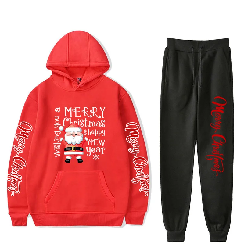Christmas Hoodies Sweapants Two Piece Suit Pullovers Solid Casual Sweatshirts Pants Set Hooded Pockets Sportswear Tracksuit 2021 2021 50pcs jewelry velvet bag beam flannel storage pouch wedding candy time christmas gift packaging fashion simple atmosphere