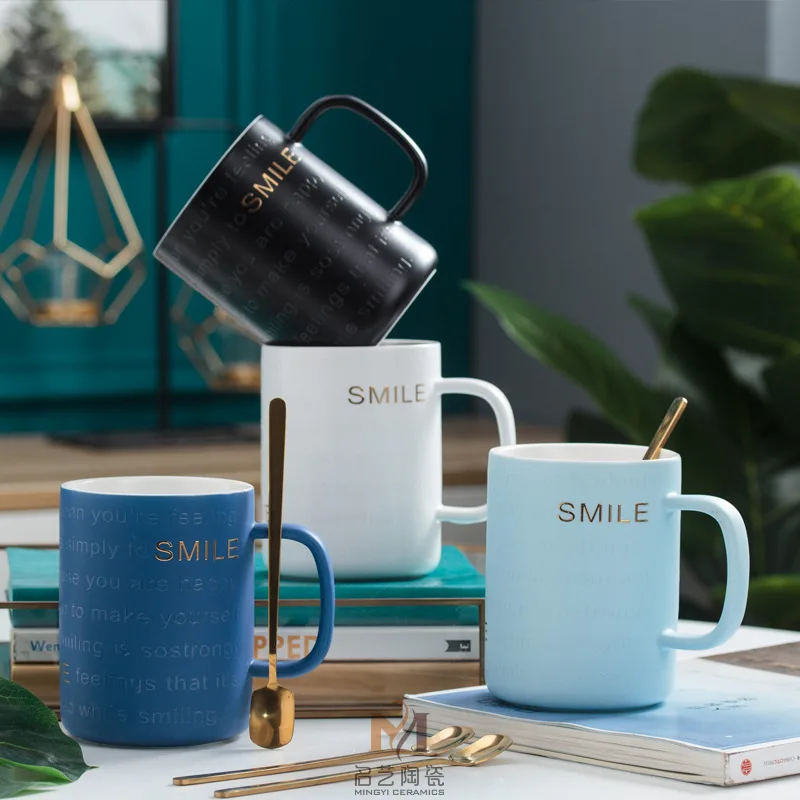 buy Nordic Embossed Ceramic Cup with Spoon Ins3d Creative Alphabet High Temperature Resistant Mug Business Meeting Office Coffee Cup