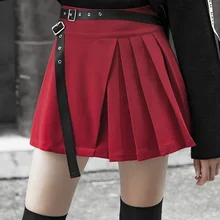 Панк рейв женские красные плиссированные мини-юбки с поясом PQ-486BQ Азиатский размер S-L