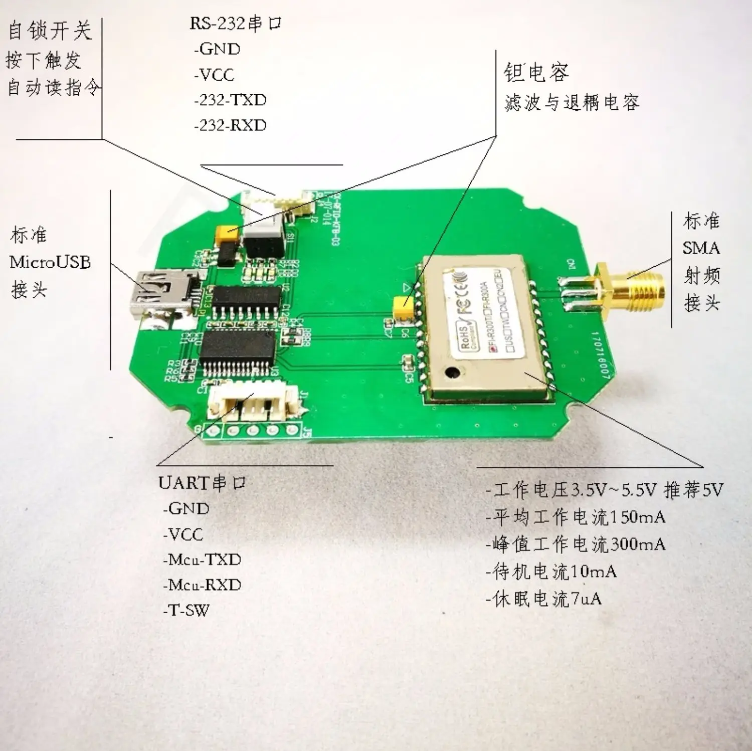 UHF RFID дистанционный считыватель модуль поддерживает USB/232/UART макетная плата тестовая доска