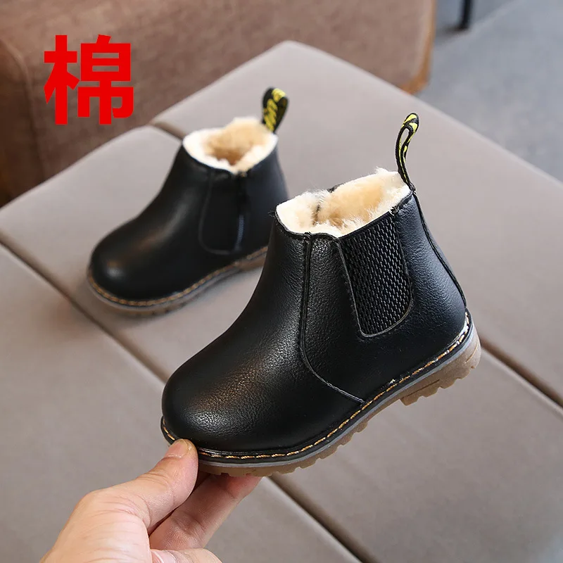 warm black Теплые детские зимние сапоги для детей, новая осенне-зимняя детская обувь принцессы, Нескользящие Дизайнерские Сапоги для маленьких девочек 21-30 - Цвет: warm black
