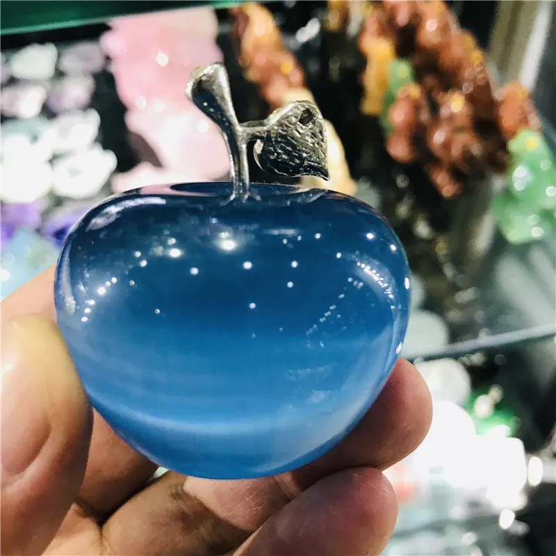 50 мм красивый натуральный кошачий глаз Кристалл яблоко фигурка украшение кристалл подарок