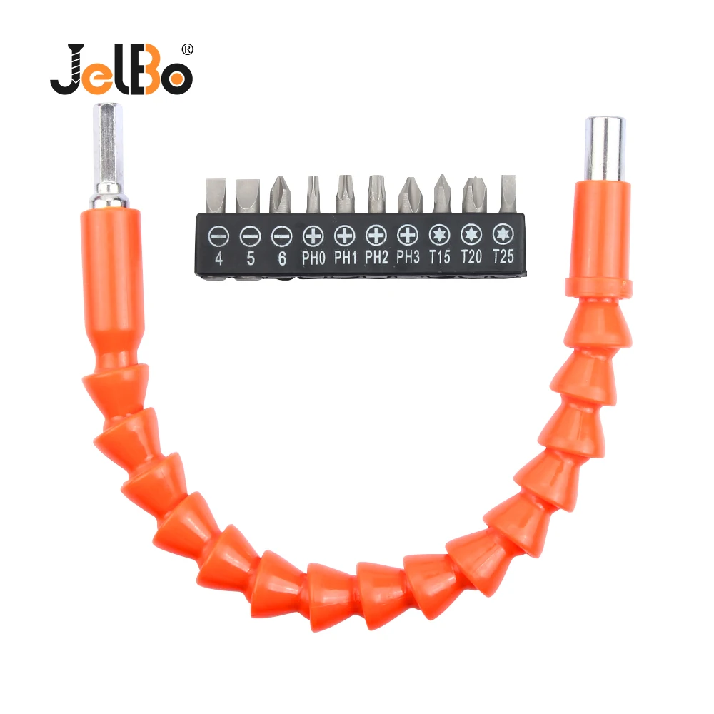 

JelBo 10pcs/set Screwdriver Bit Set and 295mm Flexible Shaft Bits Extention Holder for Power ToolCar Repair
