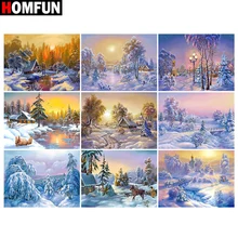 HOMFUN Алмазная картина "Снежный закат пейзаж" вышивка крестиком на заказ фото Алмазная вышивка квадратная круглая дрель домашний декор