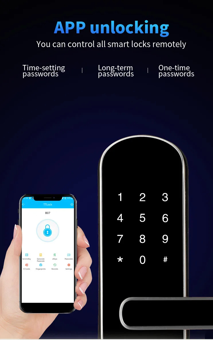 Popular TTLOCK Wifi bluetooth internet remote control smart deadbolt door lock on Wooden Door