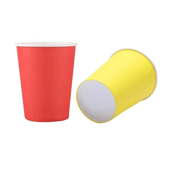 

40 Paper Cups (9Oz) - Plain Solid Colours Birthday Party Tableware Catering(Red&Yellow)