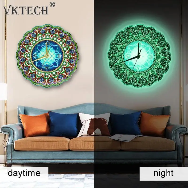 Мандала светящаяся Алмазная картина часы DIY полная дрель специальная в форме бриллианта картина крестиком настенные часы домашний Декор подарок