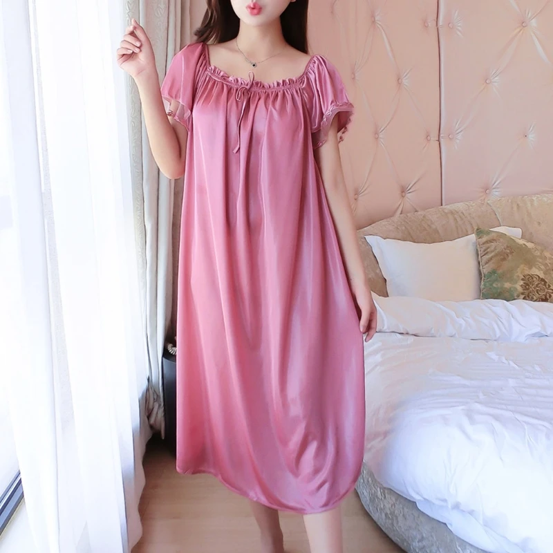 Womens Summer Lace Ice Silk Nightdress Short Sleeve Loose Plus Size Nightgown XL Womens Summer Lace Ice Silk Nightdress Short Sleeve Loose Plus Size Nightgown XL