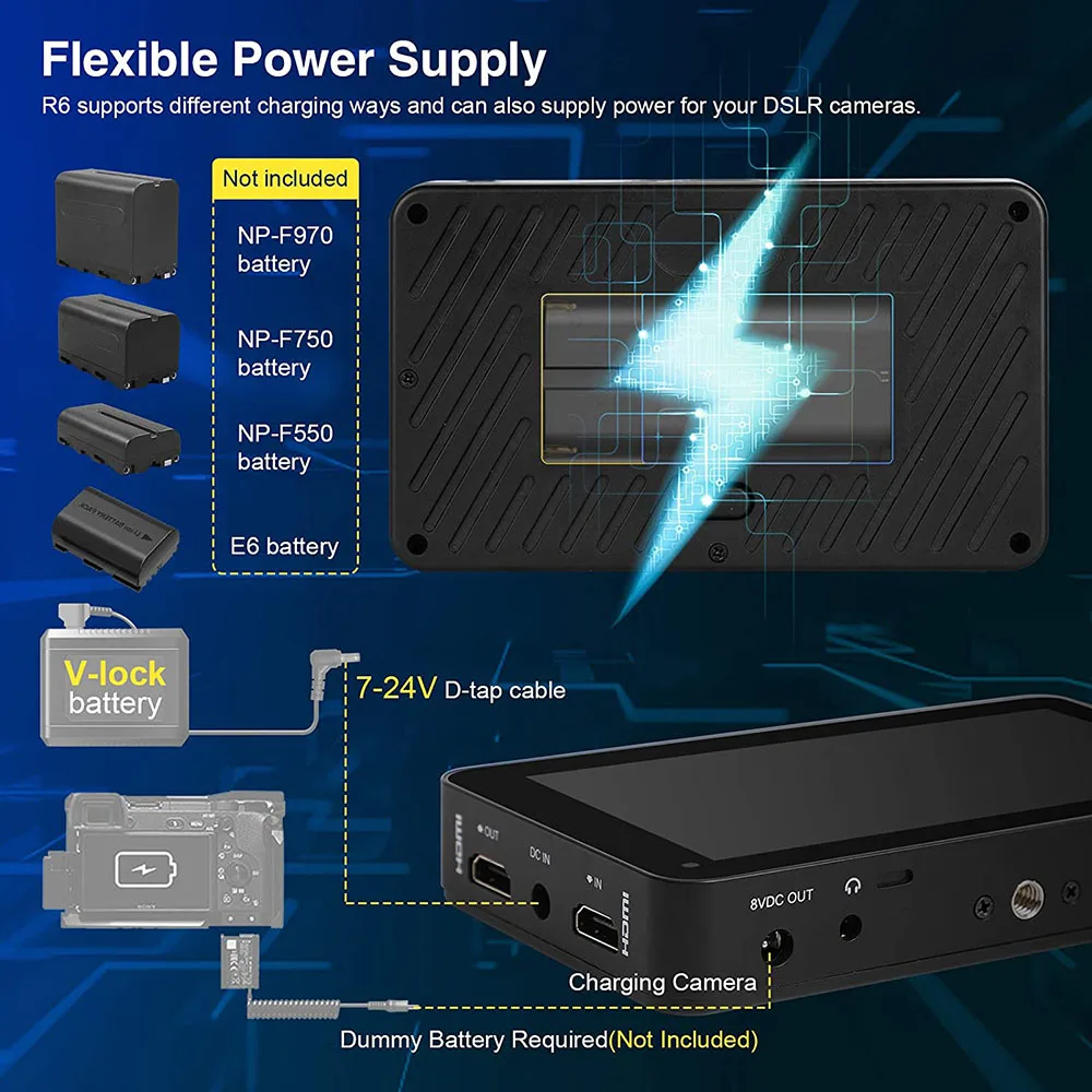 Desview R6 UHB 4K Monitor 5.5 Inch Camera Field Monitor FHD 2800nits 1920x1080 3D LUT HDR Touch Screen for Sony Canon Video