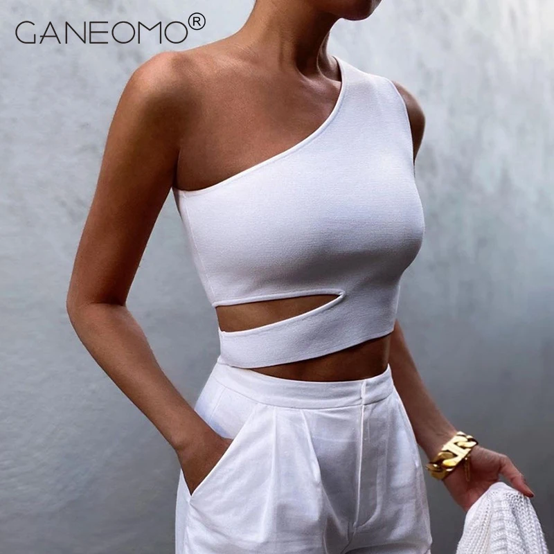 Fashion Tops One Shoulder Tops Aimn One Shoulder Top white casual look 