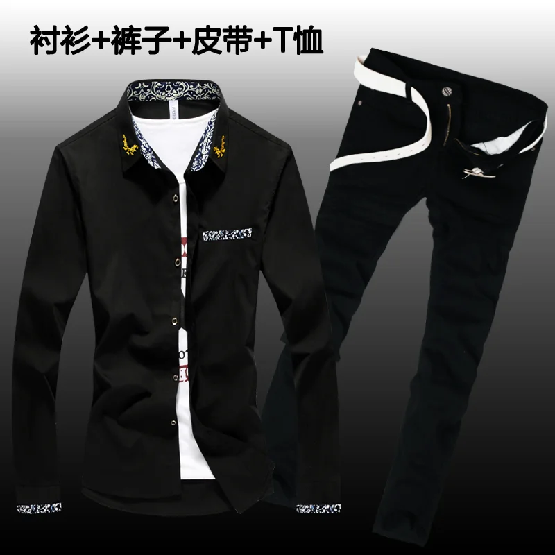 Halozeroo New Men's Cotton Blends Shirt Long Jeans Pants 2pcs Set Printing Collar Long Sleeve Shirts Men Clothing Casual Style Z Halozeroo New Men's Cotton Blends Shirt Long Jeans Pants 2pcs Set Printing Collar Long Sleeve Shirts Men Clothing Casual Style Z