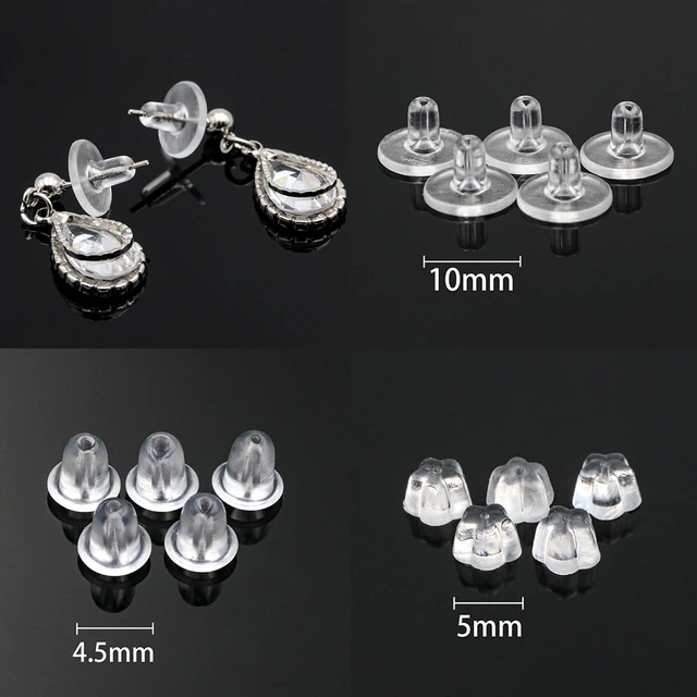 100pcs Silicone Earring Backs Clear Soft Rubber Ear Stud Blocked Stoppers  10mm