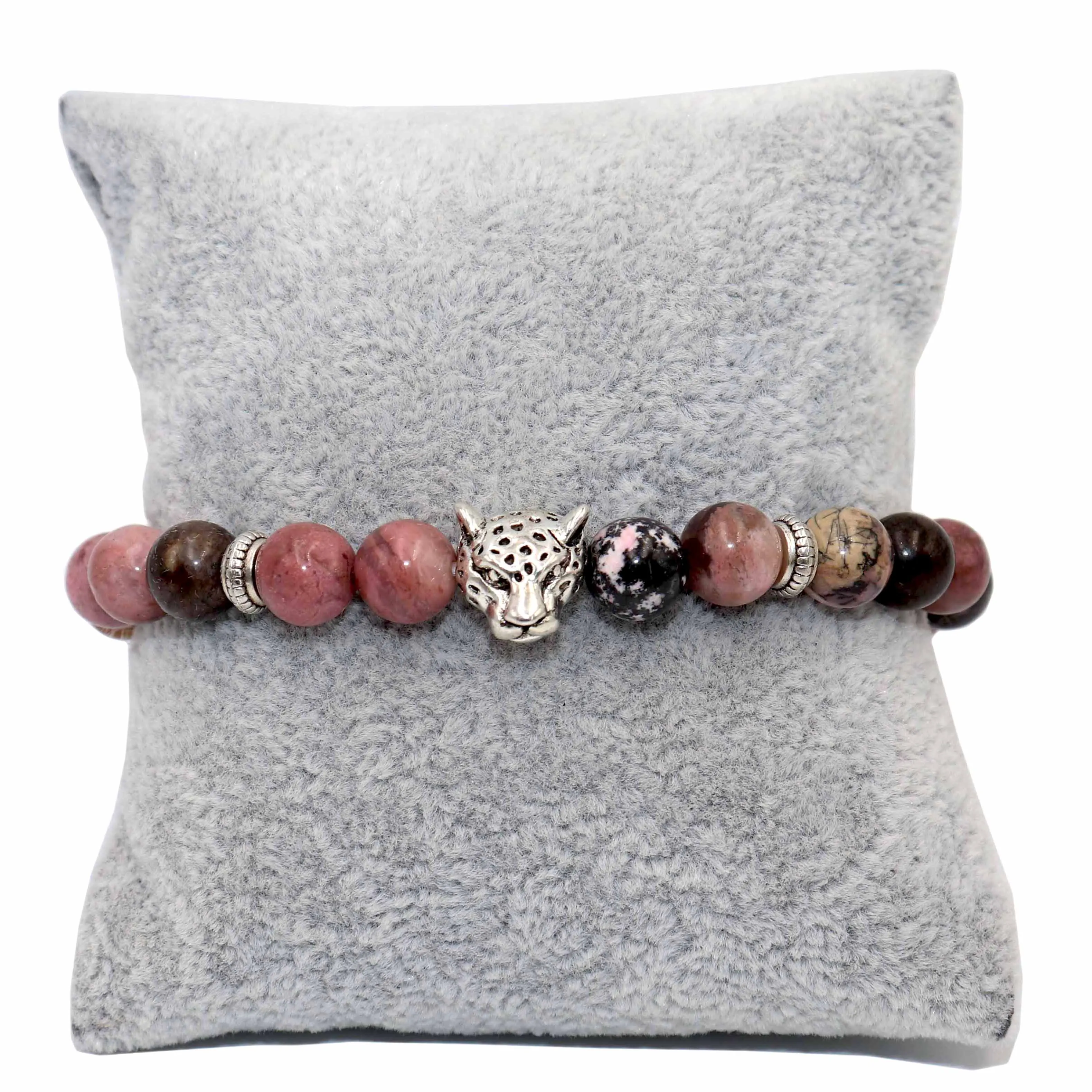 Black Rhodochrosite 8 мм модный серебряный Леопардовый браслет для мужчин и женщин лазурит аметисты тигровый глаз натуральный камень жемчуг Йога браслет ювелирные изделия - Окраска металла: Black Rhodochrosite