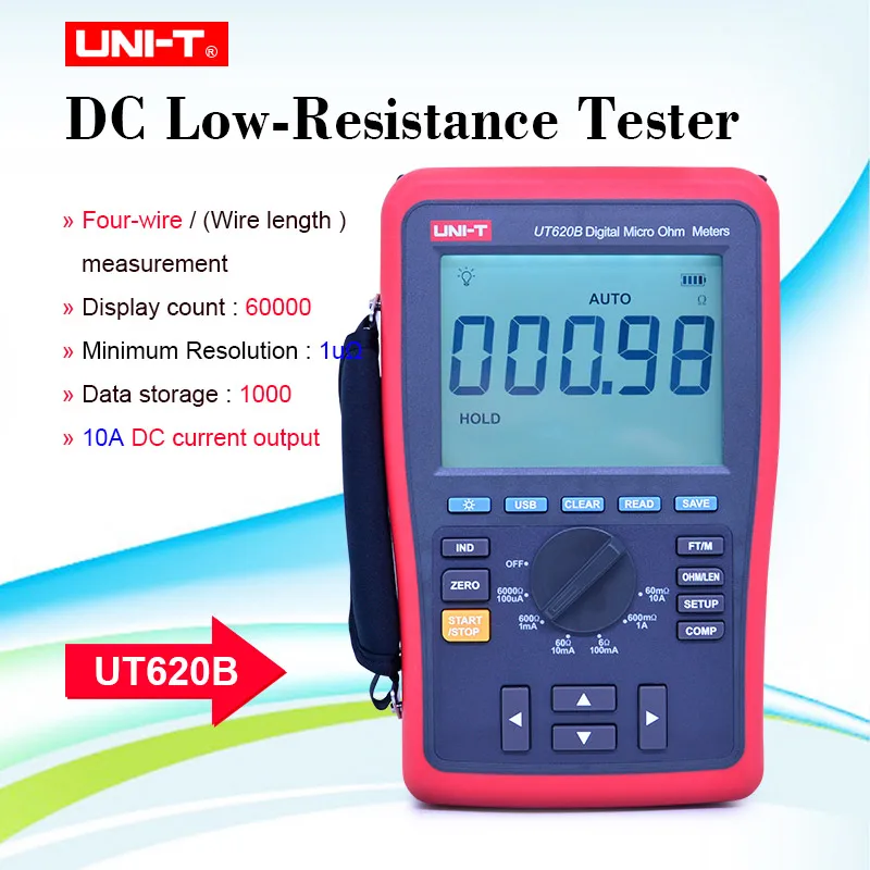 UNI T UT620B Digital Micro Ohm Meters Manual Range LCD 60000 Counts