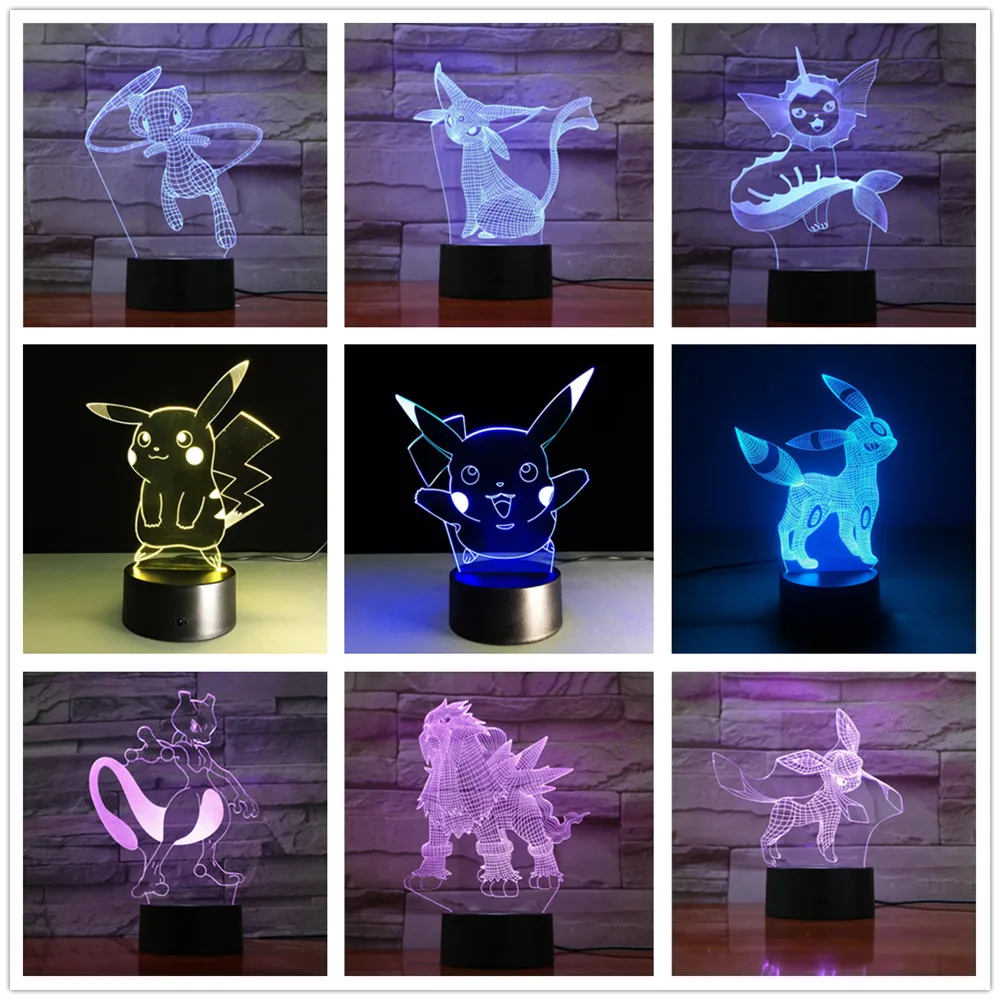 

Pokemon Go Action Figure 3D LED Lamp Pikachu Eevee Turtle Bird Fire Dragon Pokeball Ball Bulbasaur Bay Role Gift RGB LED Light