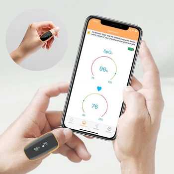 

Wearable Bluetooth pulse oximeter Rechargeable oximetro Spo2 PR vibration alarm continuously monitors dormant memory IP 64