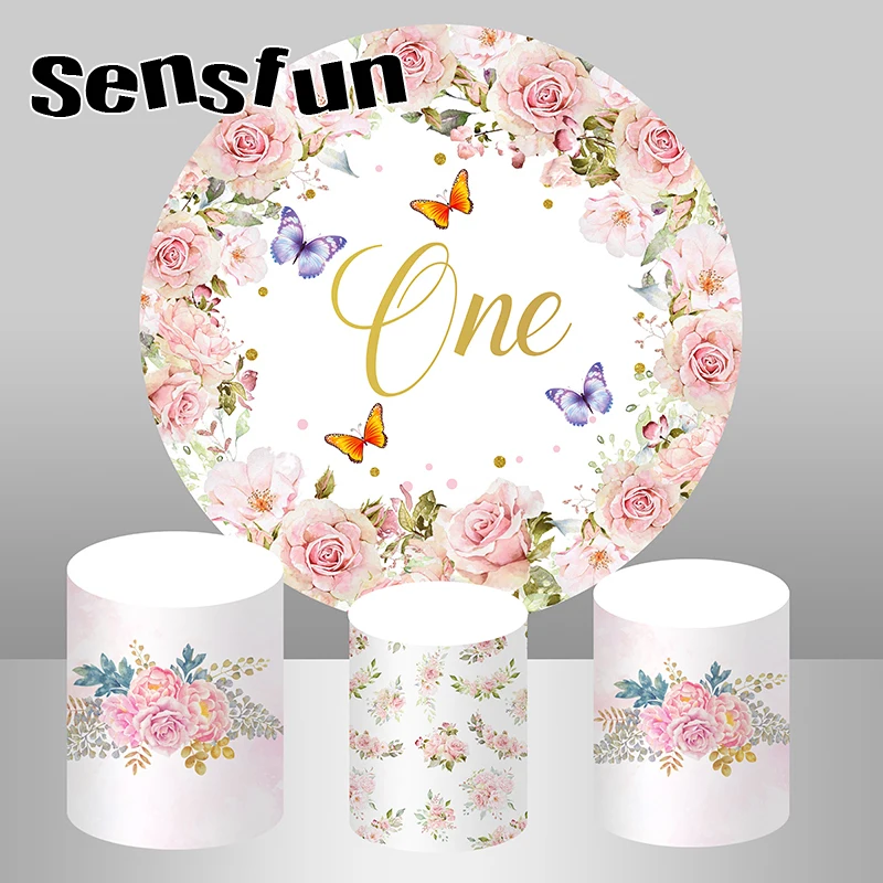 

Розовая фея бабочки круглая задняя крышка девочка один день рождения украшение цветок цветочный круг задний фон цилиндрическая крышка