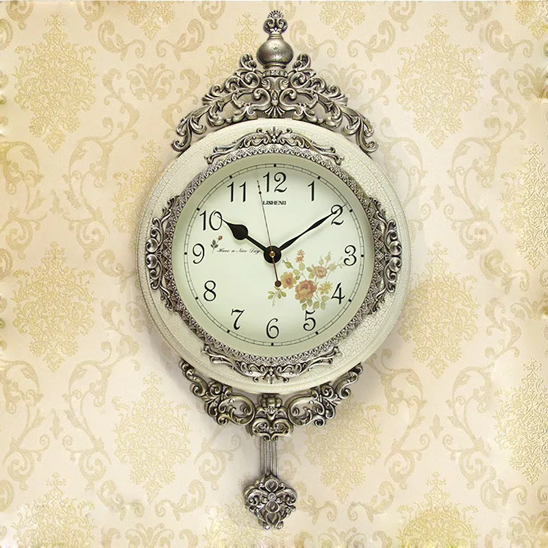 Large Mute Flower Carving Pendulum Wall Clock Z1112-4  