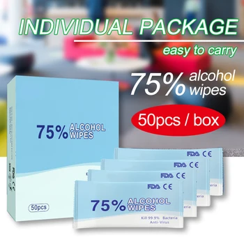 

Disinfection Wipes Disposable Hand Towels 50PCS Independent Packaging 75% Alcohol Wipes 99.9% Bacteris Anti Sterilized Tissue