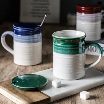 

European Ceramic Mug Creative Gradient Coffee Cup with Lid Scoop 380ml Large Capacity Household Milk Cups Best Gifts for Friends