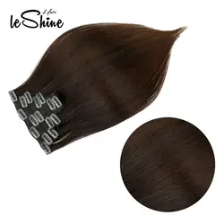 Leshine, двойные нарисованные Человеческие волосы Remy на заколках для наращивания, 14 дюймов, 16 дюймов, 18 дюймов, 7 шт., 16 клипов, Натуральные
