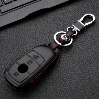 

Genuine Leather Car Key Case For Mercedes Benz 2017 E Class W213 key Chain Ring Cover Car Styling Auto Accessories