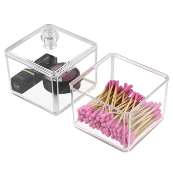 

Two in one Organizer Clarity Acrylic Cosmetic Makeup Cotton Swab Storage Holder With Covered Holder Escritorio