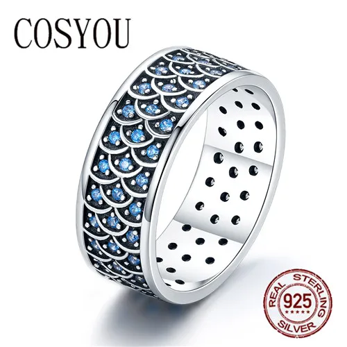 

COSYOU 925 Sterling Silver Stackable Ring Charming Ocean Round Cocktail Finger Rings for Women Sterling Silver Jewelry SCR212