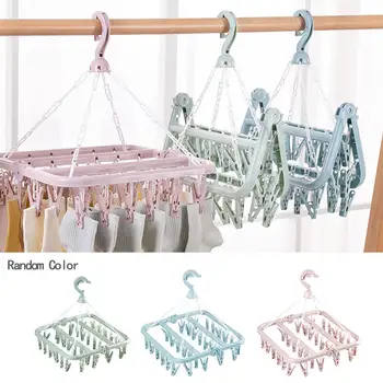 

32 Clips Multifunctional Drying Rack Portable Bathrooms Cloth Hanger Rack Bra Underwear Socks Clip Home Storage