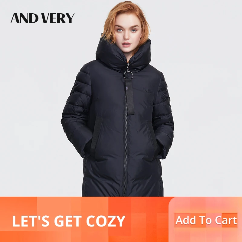 

ANDVERY 2019 Winter new arrival women oversize down jacket black top color with a hood long down coat women for winter 9980