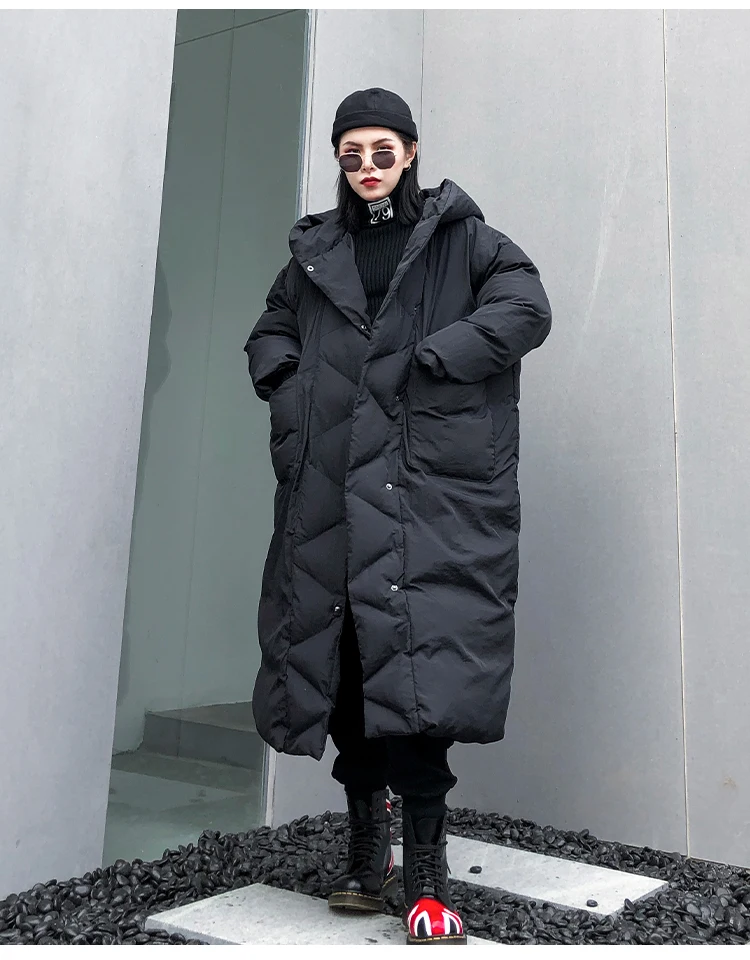 Зимнее пальто в уличном стиле, толстое теплое хлопковое пальто выше колена, пальто с капюшоном большого размера, женское плотное водонепроницаемое хлопковое пальто F443