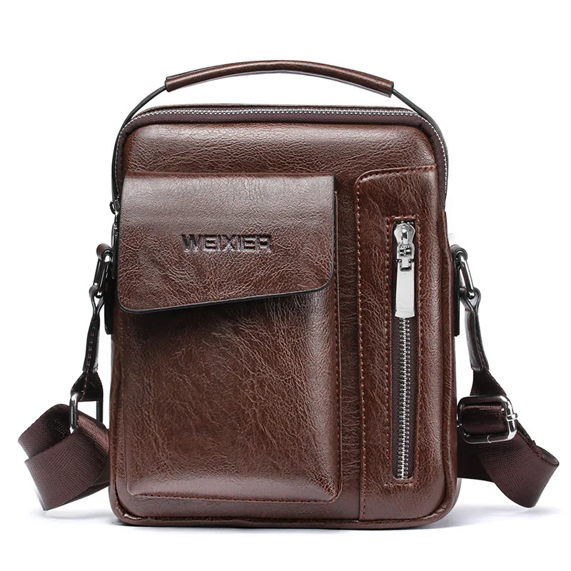 Weysfor Crossbody Leather Messenger Bag Vintage Casual Business Shoulder Bags Zipper Handbag Briefcase Tote Bag