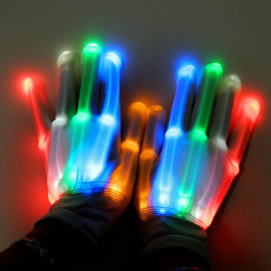 Светодиодный светильник светящиеся перчатки палец светильник ing электро Rave вечерние Танец скелет Хэллоуин - Цвет: Яркий