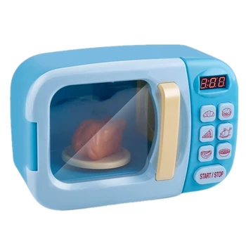 

Children Pretend Play Toys Electric Home Appliances Simulation Microwave Oven with Light Rotate Playset for Kids,Blue