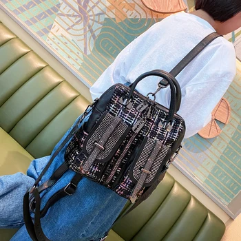 

Plaid Sequined Bag 2020 New Trend College Style High-value School Bag Casual Hot Diamond Three-purpose Travel Backpack Female