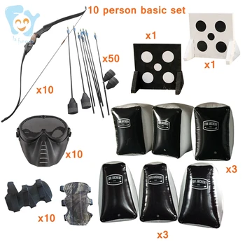 

10 Persons Adults Basic Inflatable Archery Tag Game Equipment Set Soft Foam Arrow Recurve Bow Mask Target Air Bunker Set
