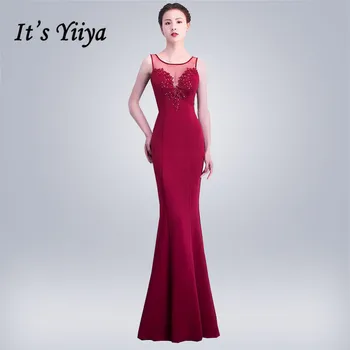 

Mermaid Evening Dress It's Yiiya DX299 Sleeveless Sequined Formal Dress Women Elegant O-Neck Appliques Illusion Robe De Soiree