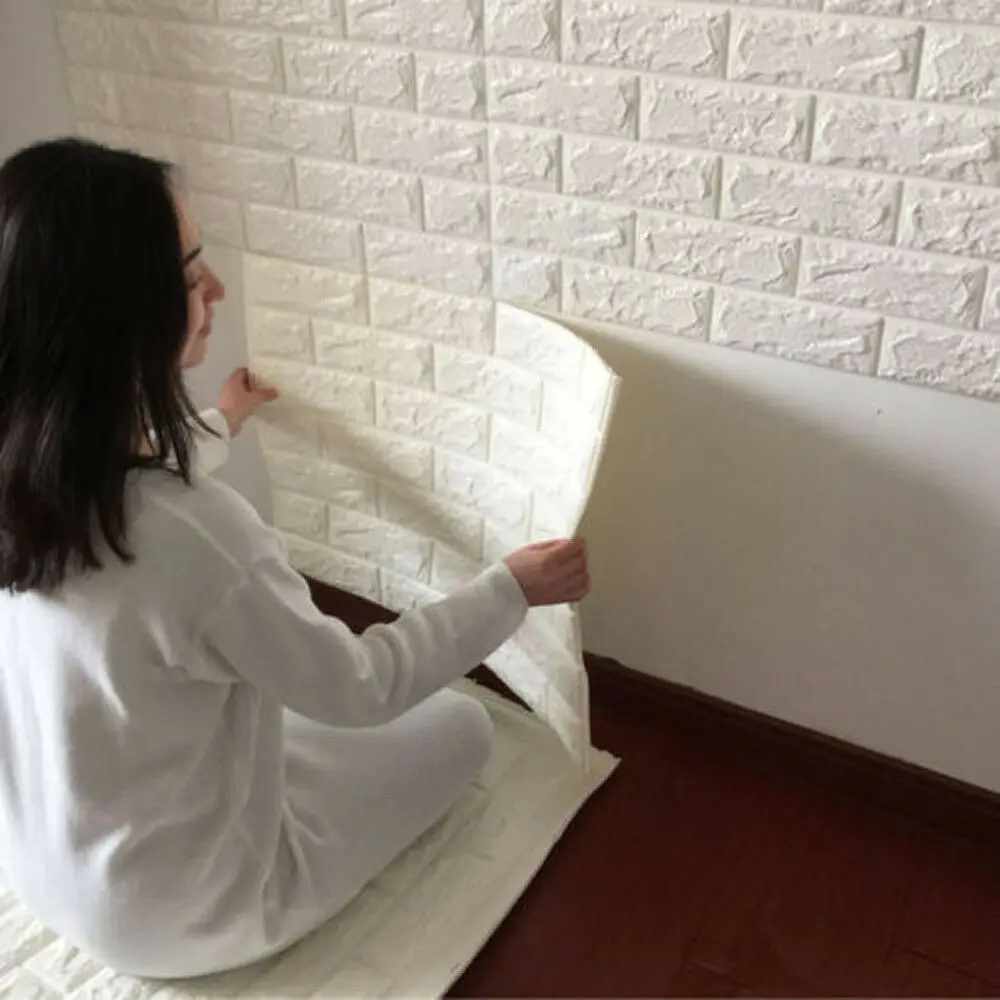 10PACK Simple 3D Foam Stone Brick Self-adhesive Home Wall Sticker Panels Pad UK