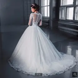 Robe de Mariage 2019 белые кружевные аппликации бальное платье свадебное платье с длинными рукавами из бисера со шлейфом дешевая распродажа