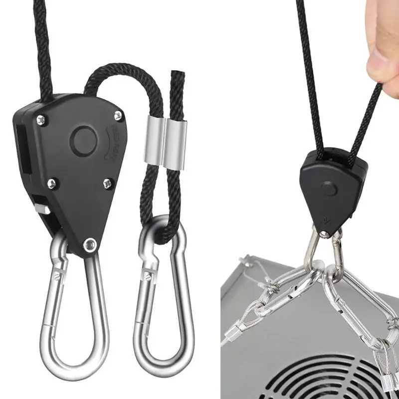 1/8" Pulley Rope Ratchet Locking Hanger Lifting Lanyard Tent Room Fan Grow Plant