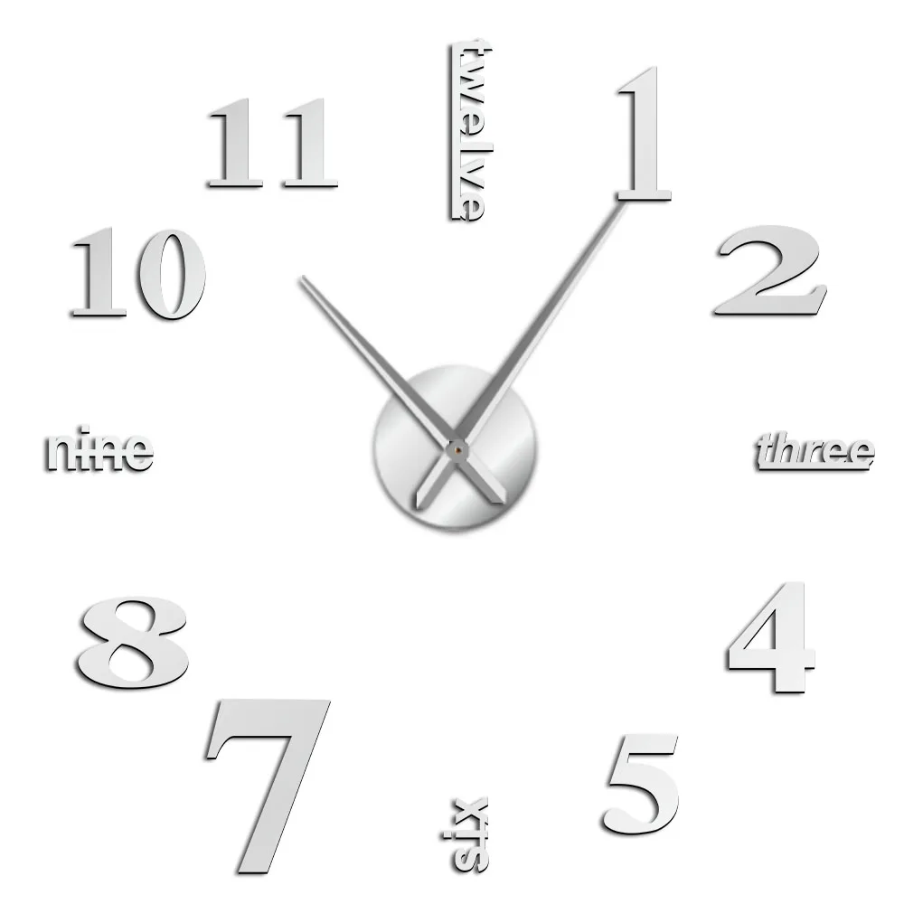 Серебристый Decorative Clock Watch Modern DIY Mute Wall Clock Home Decor Office 3D Mirror Surface Wall Sticker Clocks Giant Frameless - Цвет: Серебристый