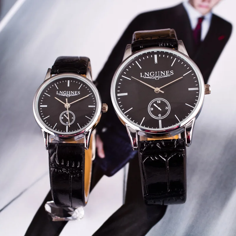 

Lngjines Lang Jin Si Thin Line 3-Pin 6 Pseudopeziza Watch Silver Black And White Dial Couples Watch